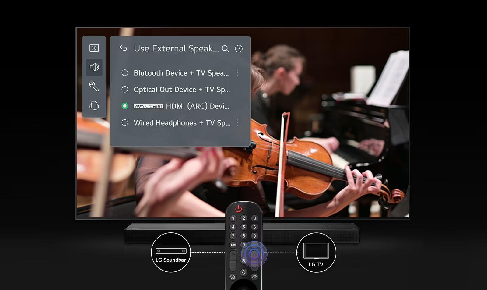 WoW Interface đa dạng các chế độ để khi bạn kết nối loa sound bar với tivi