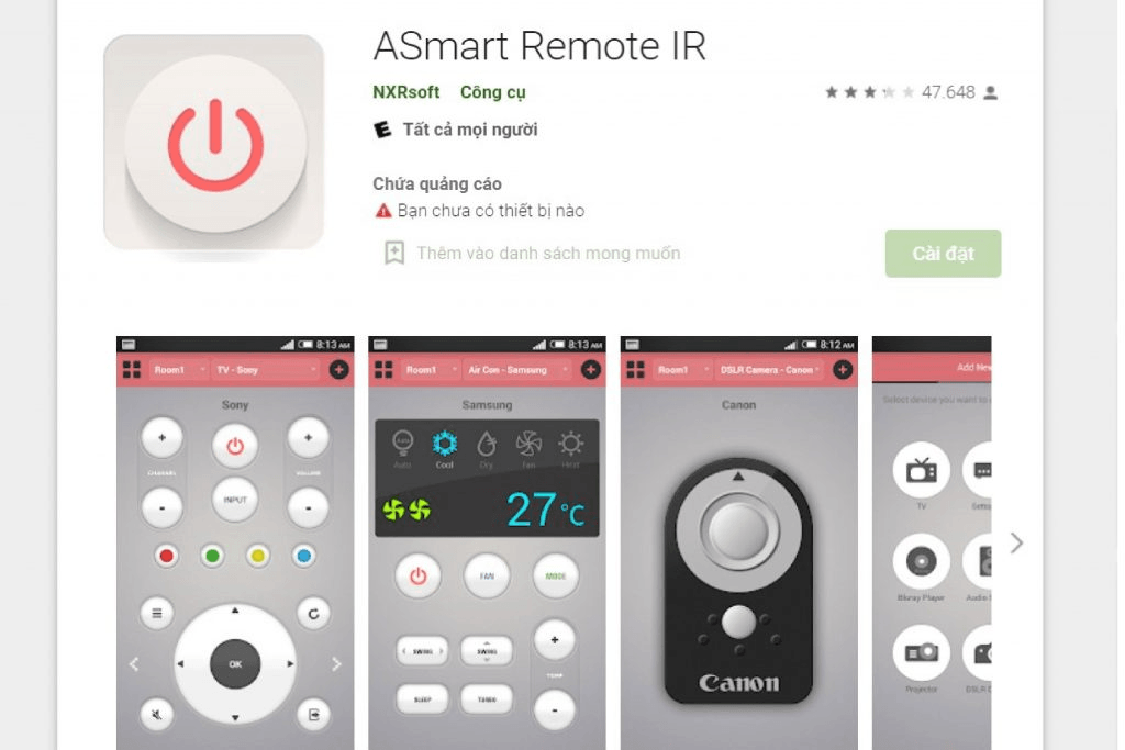 Ứng dụng ASmart Remote IR