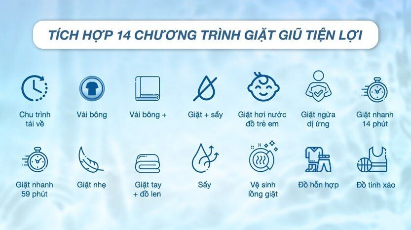 14 chương trình giặt khác nhau