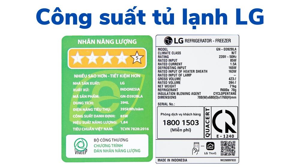 công suất tủ lạnh LG