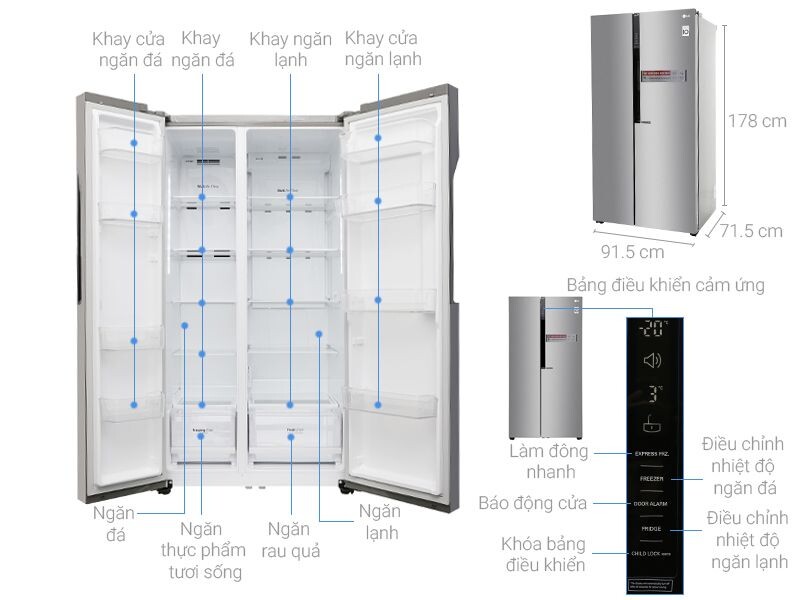 kích thước tủ lạnh 2 cánh 