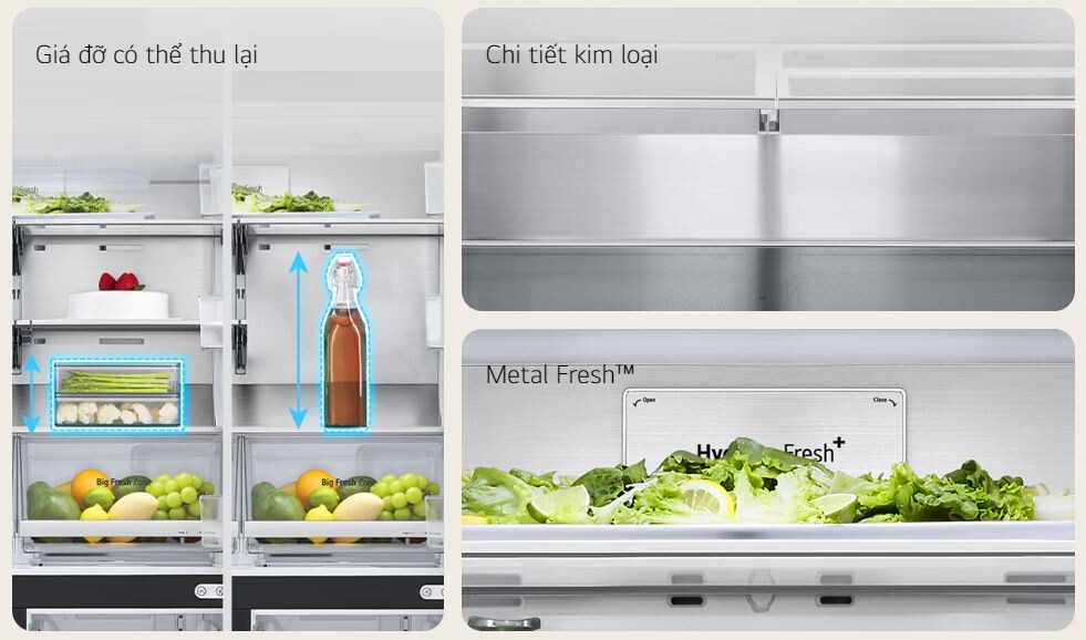 LG LFB53BLMI có thiết kế tiện lợi, cao cấp với giá đỡ có thể thu lại được