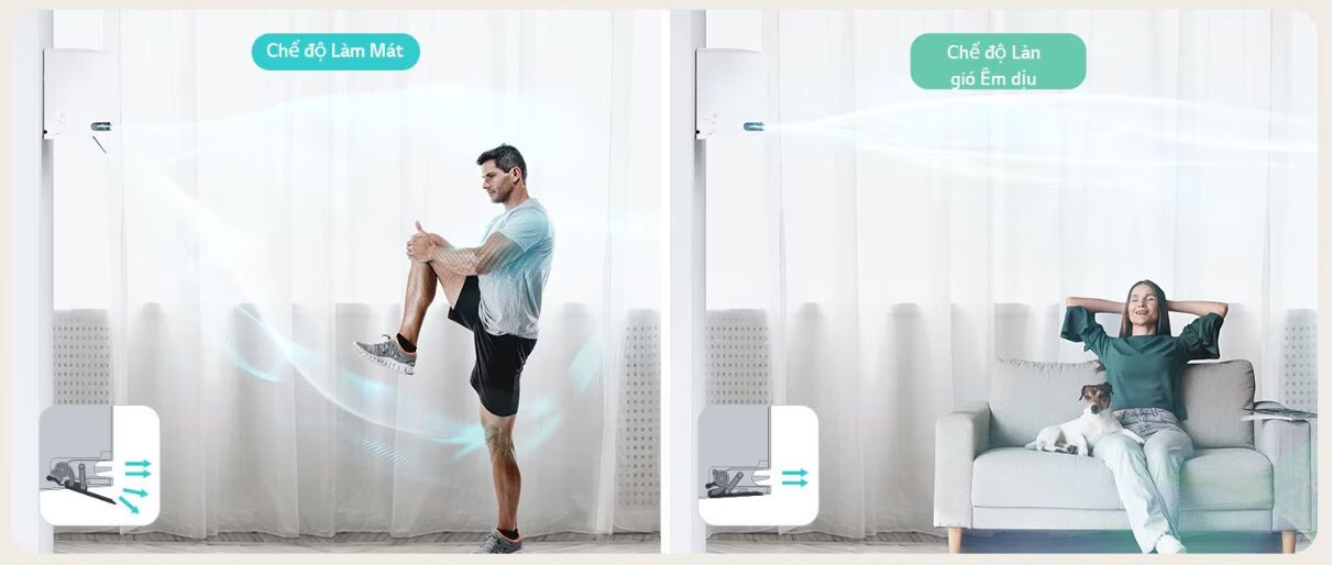 Chế độ làn gió êm dịu có trên LG IDH09M1 có thể thay đổi hướng gió theo ý muốn