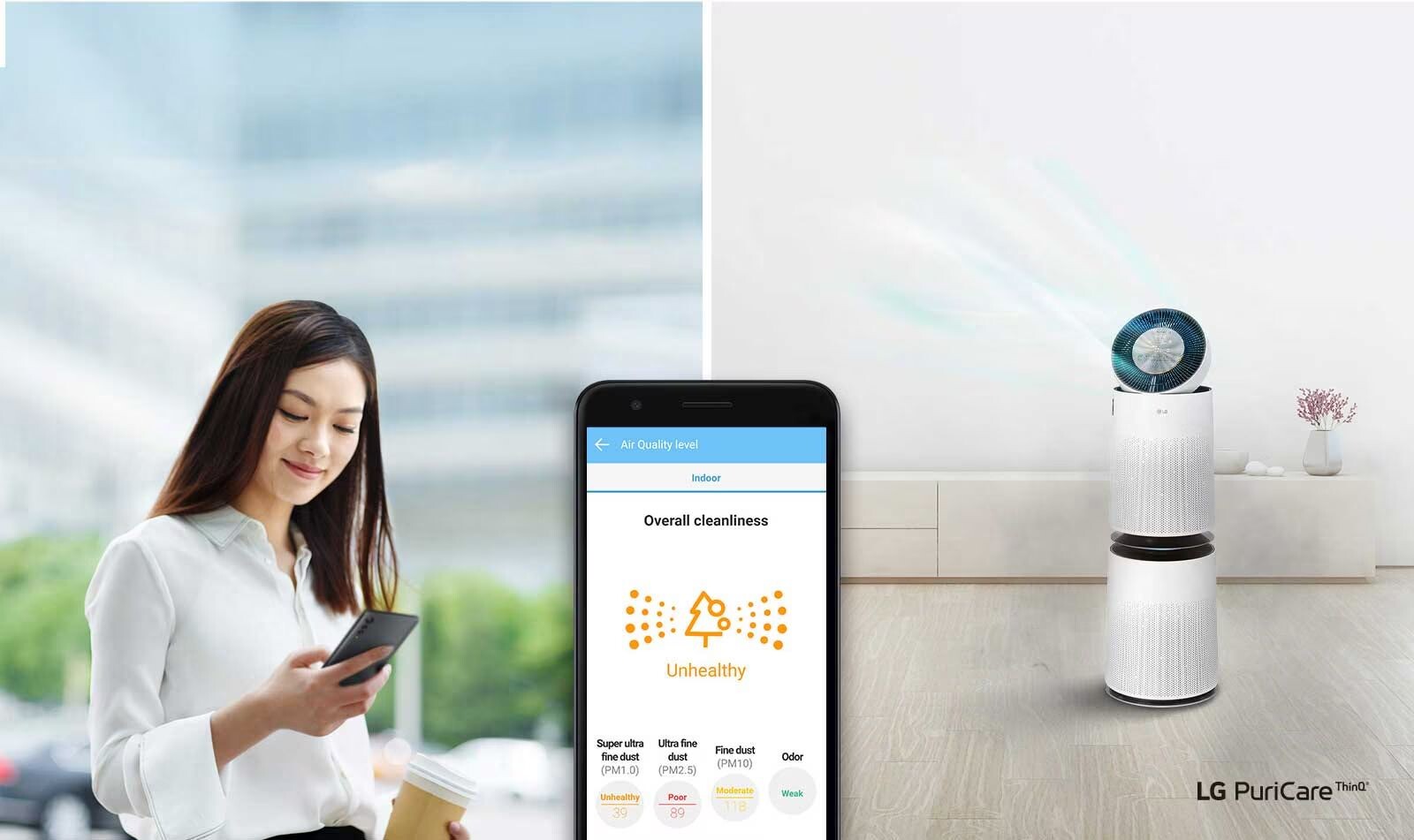 Dòng PuriCare 360 2 tầng này có khả năng làm sạch không khí của căn phòng diện tích lớn đến 100m2