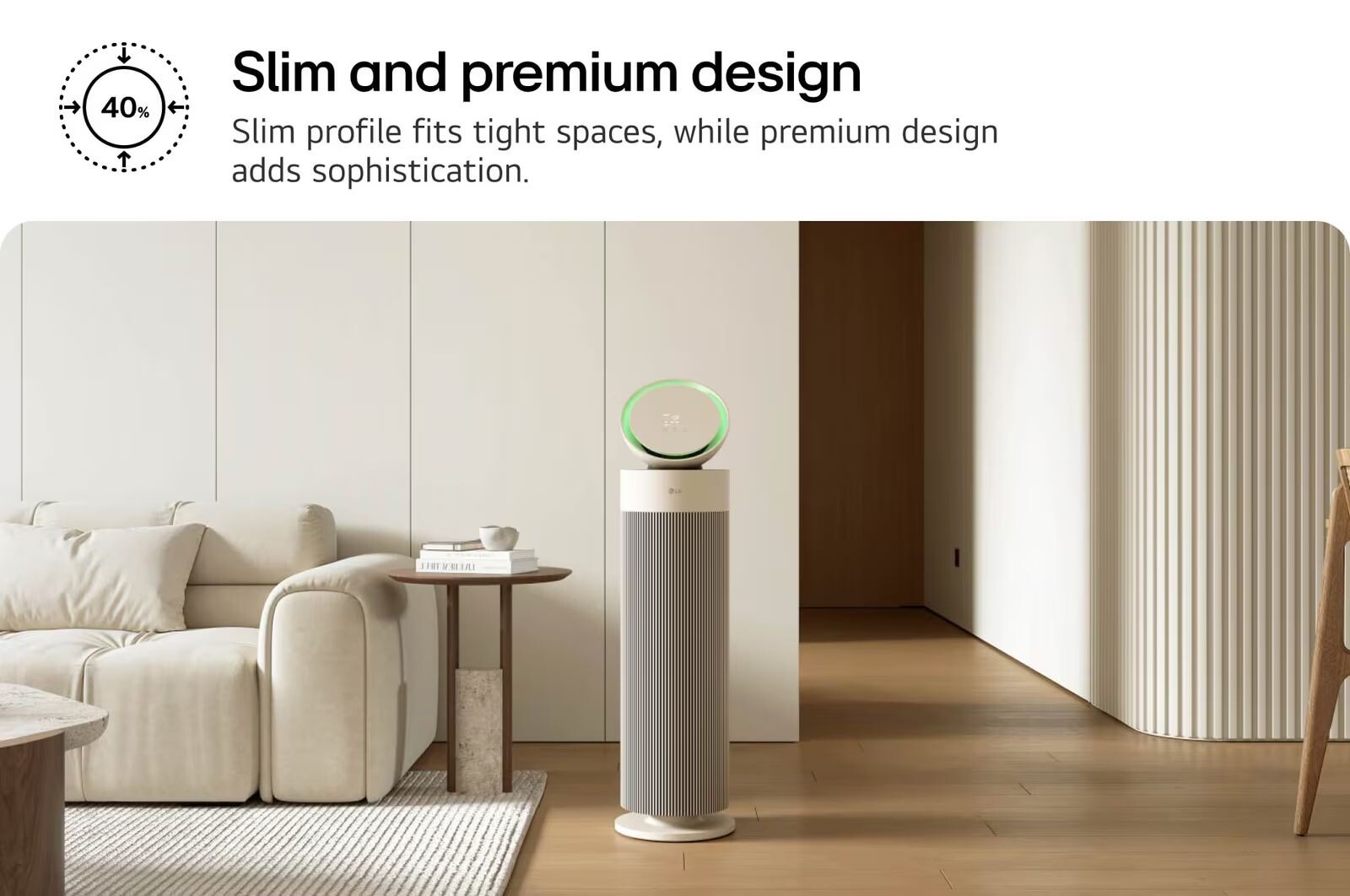 LG AS55GGSY0 PuriCare Aero Booster sở hữu thiết kế tinh tế mang đến thẩm mỹ cao