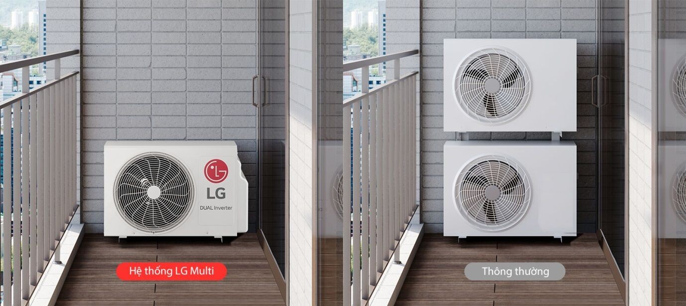 Điều hòa LG Multi LG V12IFM chỉ sử dụng một dàn nóng duy nhất kết nối với 2 dàn lạnh