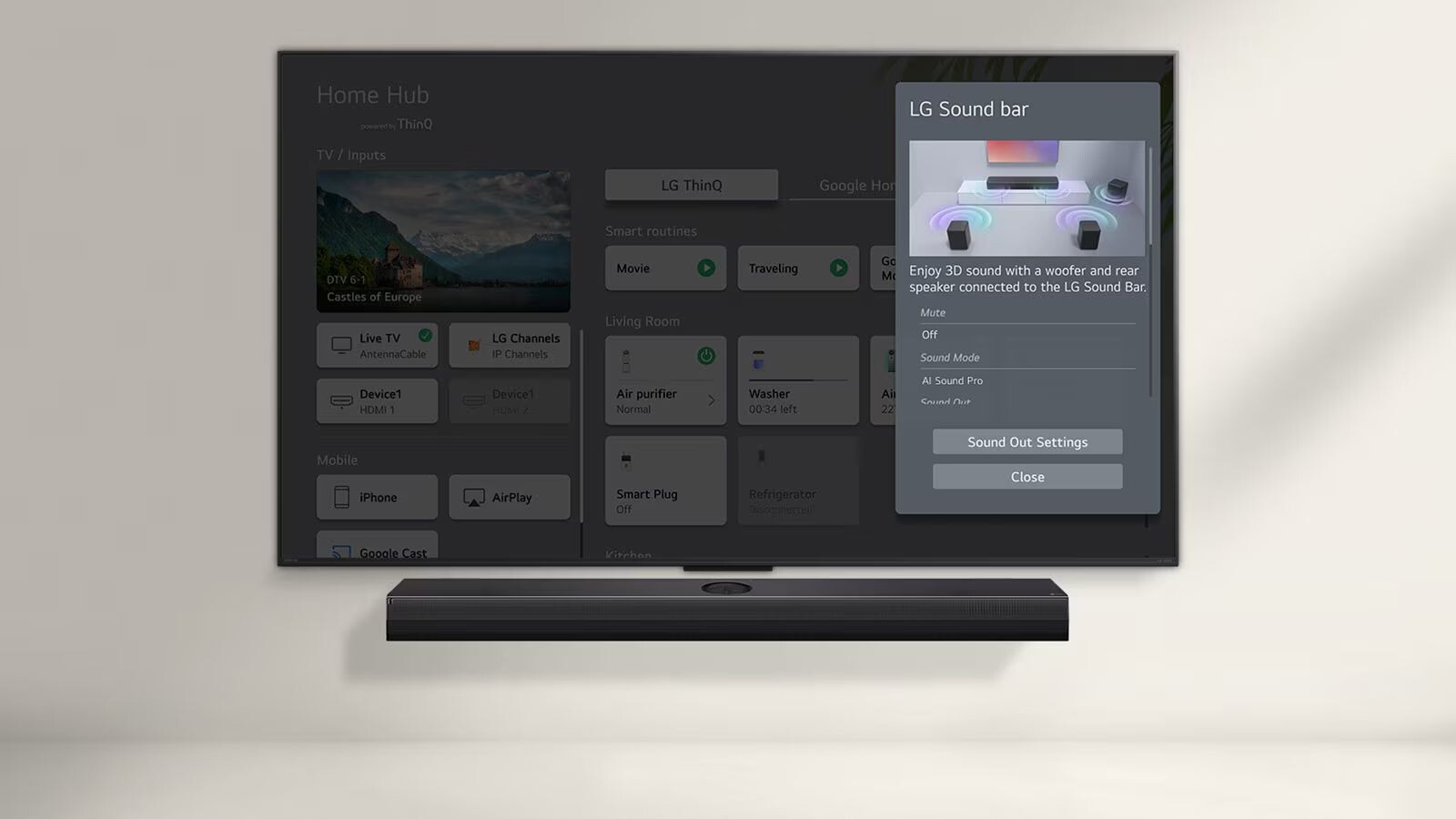 Âm thanh được làm chủ với WOW Interface giúp việc cài đặt và kiểm soát loa thanh kết nối với tivi dễ dàng hơn
