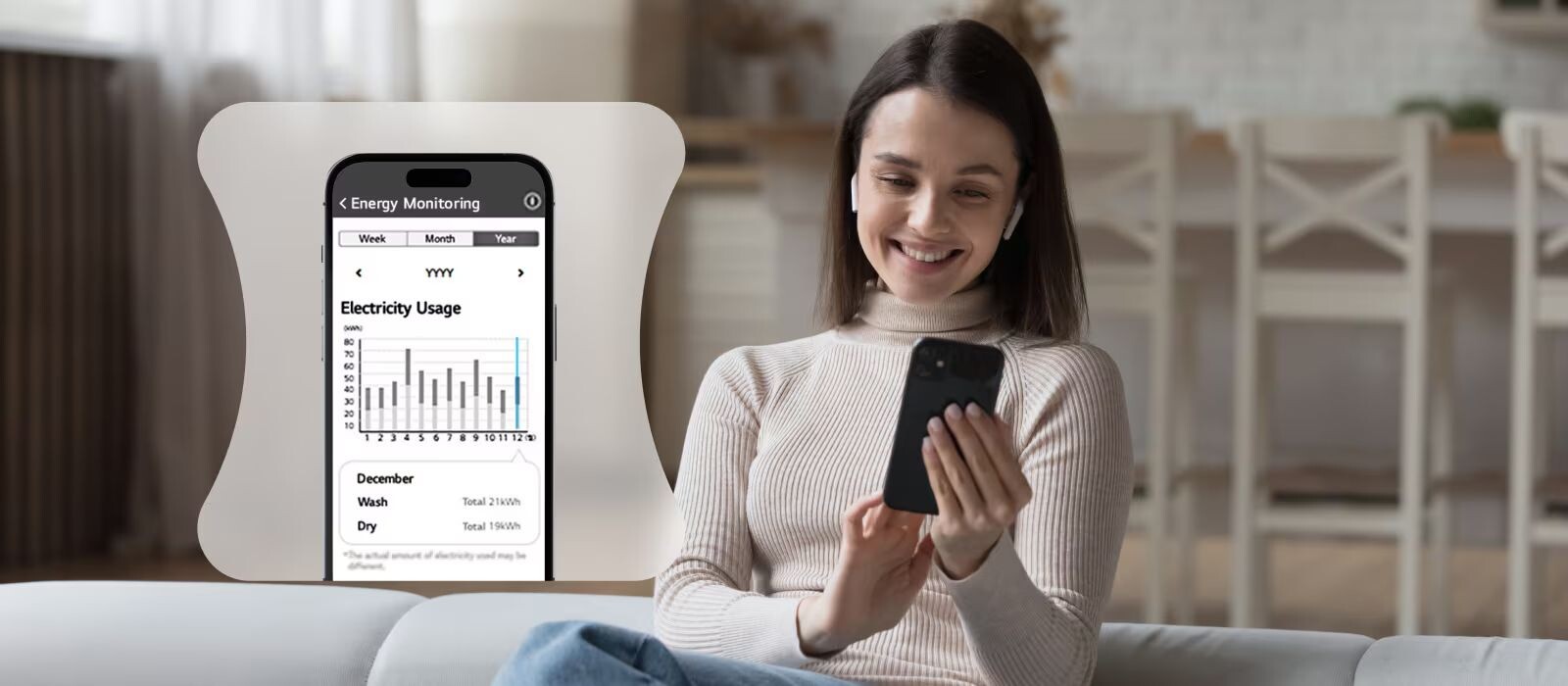 ThinQ còn giúp bạn tiện theo dõi và giám sát điện năng tiêu thụ