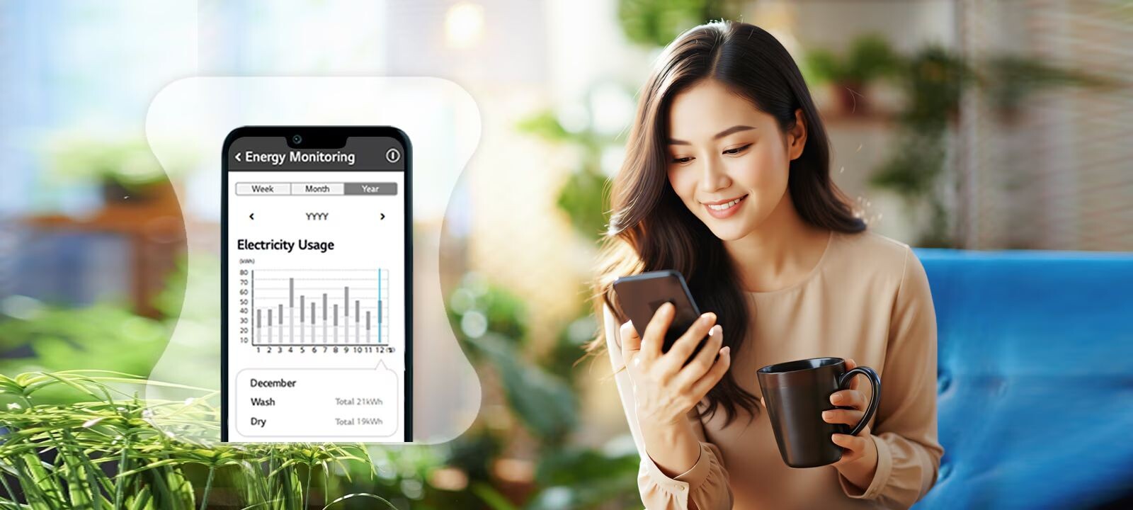 Ứng dụng này còn theo dõi mức sử dụng năng lượng của máy giặt