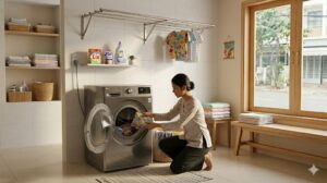 Máy giặt LG 7kg đặt trong phòng giặt hiện đại tại Việt Nam
