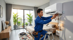 Lắp đặt điều hoà LG DualCool 12000 BTU trong phòng ngủ 15m² Việt Nam