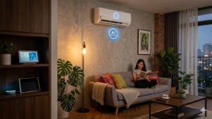 Điều hoà LG AI Air hoạt động chế độ thông minh tự điều chỉnh trong phòng khách