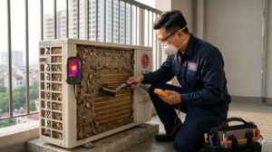 Điều hoà LG báo lỗi CH38 do dàn nóng bẩn không thải nhiệt được