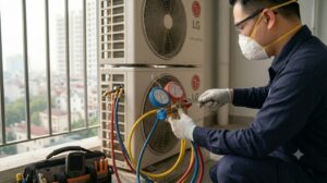 Kiểm tra áp suất gas điều hoà LG để chẩn đoán lỗi CH21 thiếu gas