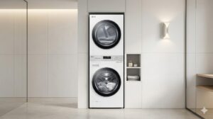Máy giặt LG WashTower 2025 thiết kế hiện đại với màn hình ThinQ AI