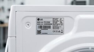 Vị trí tem nhãn model máy giặt LG ở mặt sau thân máy rõ nét