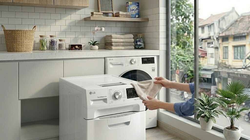 Máy giặt LG mini 3.5kg TwinWash nhỏ gọn màu trắng cho phòng trọ
