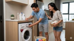 Gia đình 2–3 người dùng máy giặt LG 7kg tiết kiệm điện nước tối ưu