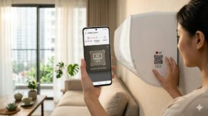 Quét mã QR điều hoà LG bằng app ThinQ trên điện thoại để kết nối wifi