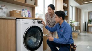 Kiểm tra máy giặt LG chạy thử trước khi nhận bàn giao