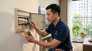 Kiểm tra cầu dao điện và đo điện áp nguồn khi điều hoà LG báo lỗi PO