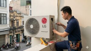 Cục nóng điều hoà LG không hoạt động cần kiểm tra tụ khởi động và nguồn điện
