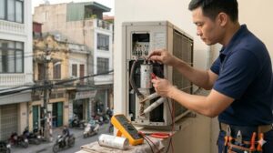 Thay tụ khởi động quạt dàn nóng điều hoà LG để khắc phục cục nóng không chạy