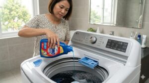 Đổ nước giặt đúng cách vào máy giặt LG cửa trên