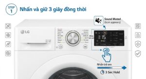 Bảng điều khiển máy giặt LG cửa trước hiển thị rõ nút Child Lock
