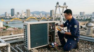 Kỹ thuật viên LG ủy quyền kiểm tra điều hoà tại nhà khách hàng ở Đà Nẵng