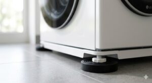 Đệm cao su chống rung màu đen đặt dưới chân máy giặt LG