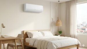 Điều hoà LG Dual Inverter treo trong phòng ngủ hiện đại Việt Nam