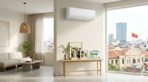 Điều hoà LG DualCool Inverter 2025 trắng treo tường phòng khách