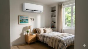 Điều hoà LG 9000 BTU 1HP DualCool Inverter trắng trong phòng ngủ nhỏ