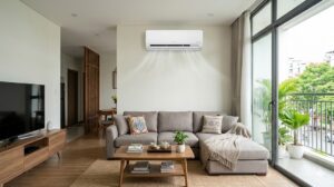 Điều hoà LG DualCool 18000 BTU 2HP trắng trong phòng khách Việt Nam