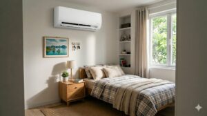 Điều hoà LG DualCool 1HP trắng trong phòng ngủ nhỏ gọn