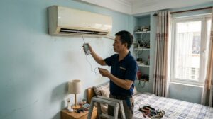 Điều hoà LG treo tường đã qua sử dụng đang được kiểm tra