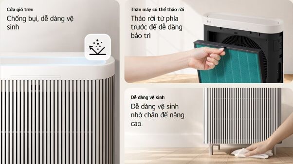 Cửa gió phía trên có thiết kế hạn chế bụi bám