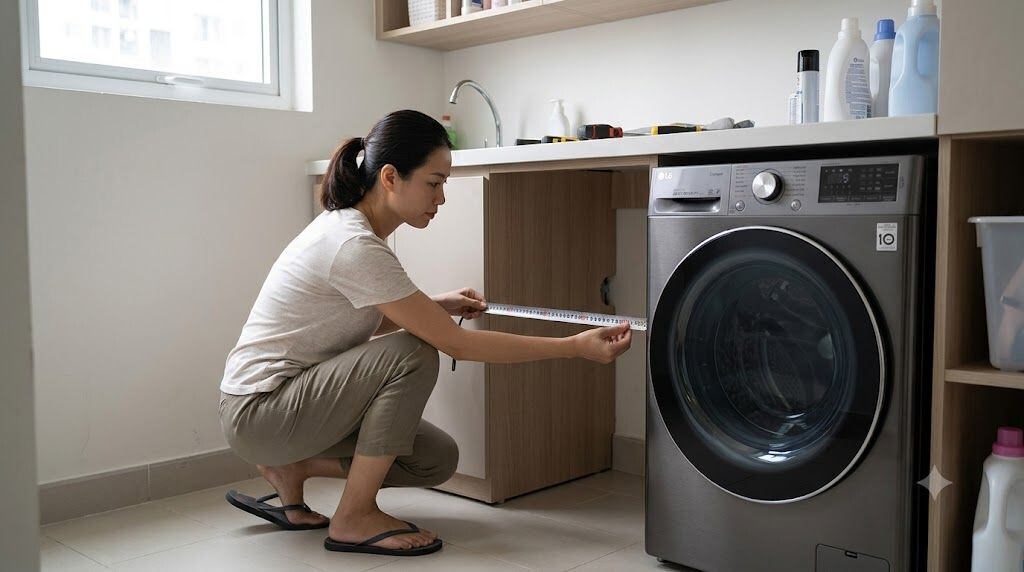 Kiểm tra không gian lắp đặt máy giặt LG 9kg trong phòng giặt