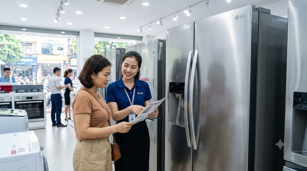 Nhân viên tư vấn khách hàng chọn tủ lạnh LG Side By Side